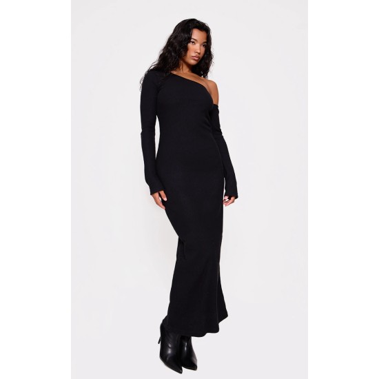 Black Heavy Brushed Asymmetric Ruched Maxi Dress Black Heavy Brushed Asymmetric Ruched Maxi Dress