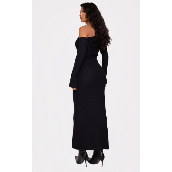 Black Heavy Brushed Asymmetric Ruched Maxi Dress Black Heavy Brushed Asymmetric Ruched Maxi Dress
