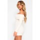 Cream Rib Foldover Bardot Bodycon Dress Cream Rib Foldover Bardot Bodycon Dress