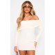 Cream Rib Foldover Bardot Bodycon Dress Cream Rib Foldover Bardot Bodycon Dress