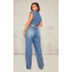 Shape Light Blue Sleeveless Rigid Denim Jumpsuit Shape Light Blue Sleeveless Rigid Denim Jumpsuit