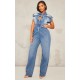 Shape Light Blue Sleeveless Rigid Denim Jumpsuit Shape Light Blue Sleeveless Rigid Denim Jumpsuit