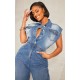 Shape Light Blue Sleeveless Rigid Denim Jumpsuit Shape Light Blue Sleeveless Rigid Denim Jumpsuit