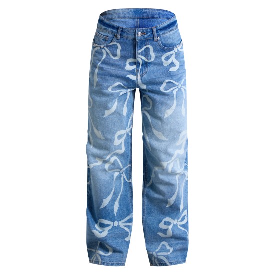 Light Blue Ribbon Detail Laser Print Jeans Light Blue Ribbon Detail Laser Print Jeans
