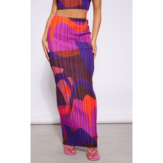 Pink Print Plisse Maxi Skirt Pink Print Plisse Maxi Skirt