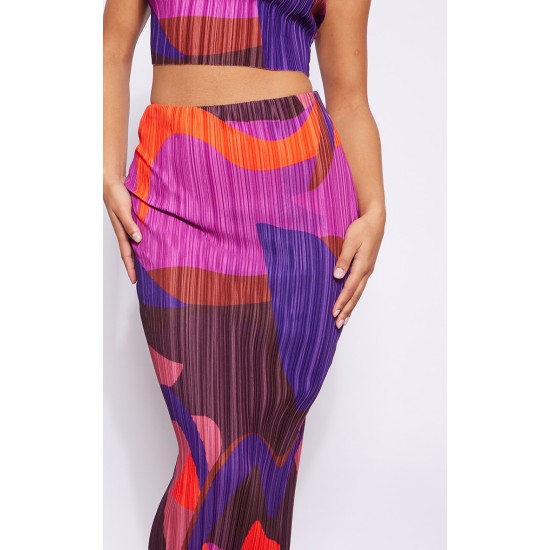 Pink Print Plisse Maxi Skirt Pink Print Plisse Maxi Skirt