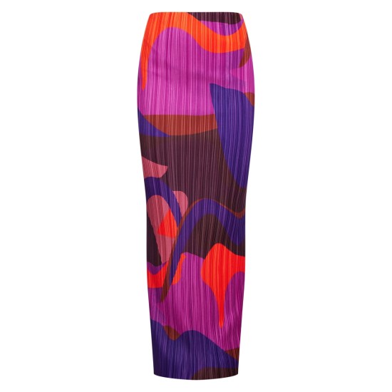 Pink Print Plisse Maxi Skirt Pink Print Plisse Maxi Skirt