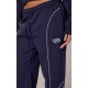 PRETTYLITTLETHING Navy Embroidered Contrast Piping Straight Leg Sweatpants PRETTYLITTLETHING Navy Embroidered Contrast Piping Straight Leg Sweatpants