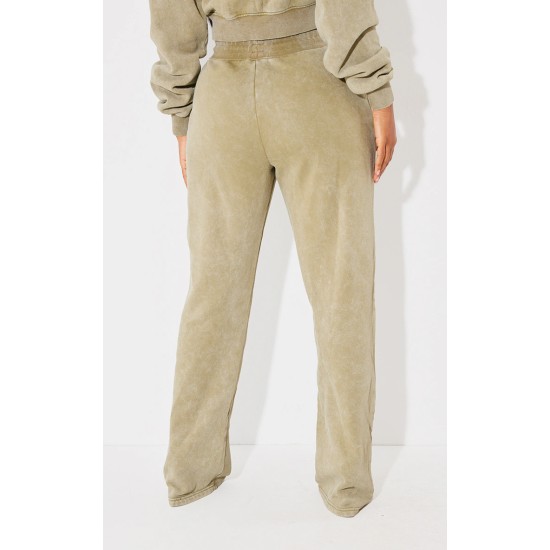 PRETTYLITTLETHING Shape Olive Washed Wide Leg Sweatpants PRETTYLITTLETHING Shape Olive Washed Wide Leg Sweatpants