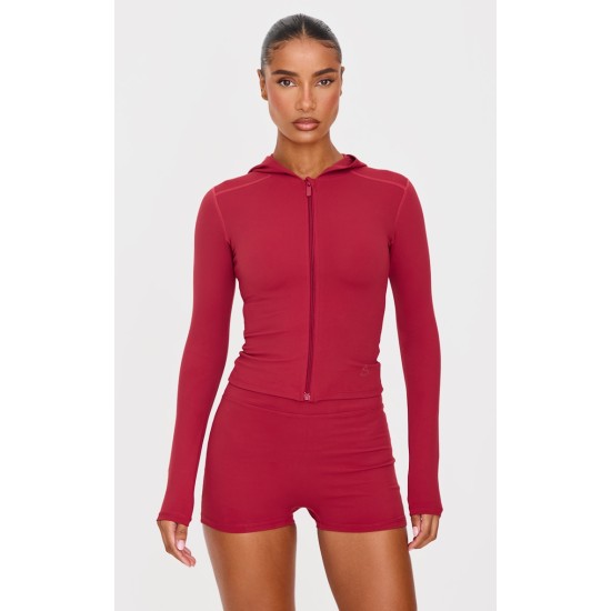 Dark Red Sculpt Hooded Gym Jacket Dark Red Sculpt Hooded Gym Jacket