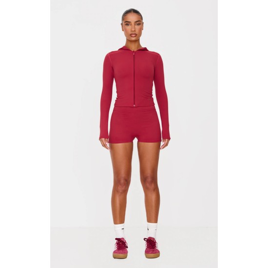 Dark Red Sculpt Hooded Gym Jacket Dark Red Sculpt Hooded Gym Jacket