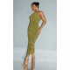 Gold Glitter Plisse Ruched One Shoulder Midi Dress Gold Glitter Plisse Ruched One Shoulder Midi Dress