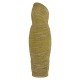 Gold Glitter Plisse Ruched One Shoulder Midi Dress Gold Glitter Plisse Ruched One Shoulder Midi Dress