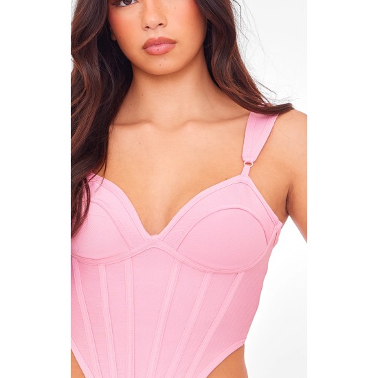 Bubblegum Pink Bandage Dip Hem Bust Cup Corset Bubblegum Pink Bandage Dip Hem Bust Cup Corset