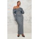 Plus Charcoal Heavy Brushed Rib Bardot Trim Maxi Dress Plus Charcoal Heavy Brushed Rib Bardot Trim Maxi Dress