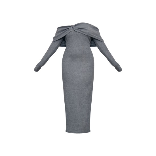 Plus Charcoal Heavy Brushed Rib Bardot Trim Maxi Dress Plus Charcoal Heavy Brushed Rib Bardot Trim Maxi Dress