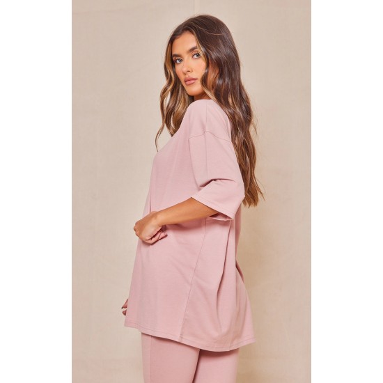 PRETTYLITTLETHING Light Pink Printed Oversized T-shirt PRETTYLITTLETHING Light Pink Printed Oversized T-shirt