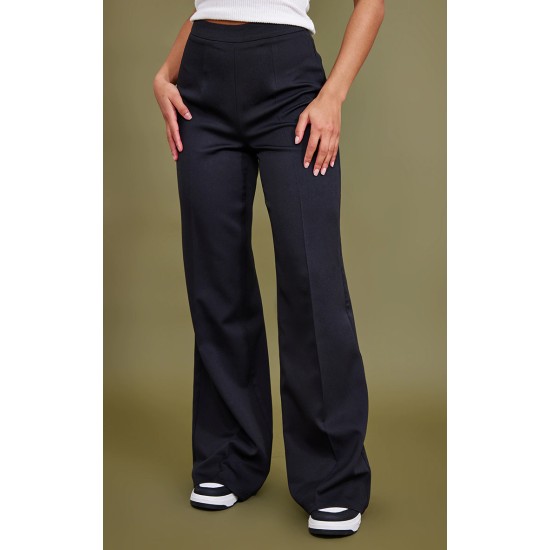 Black Woven High Waisted Tailored Wide Leg Pants Black Woven High Waisted Tailored Wide Leg Pants