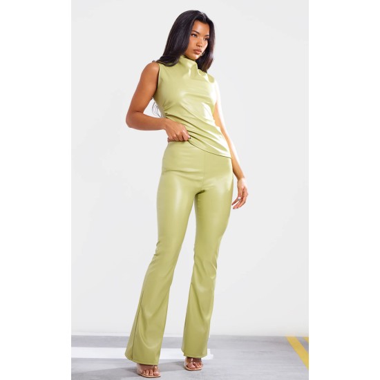 Olive Faux Leather High Waisted Flared Pants Olive Faux Leather High Waisted Flared Pants