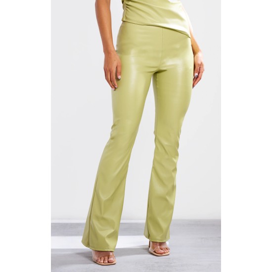 Olive Faux Leather High Waisted Flared Pants Olive Faux Leather High Waisted Flared Pants