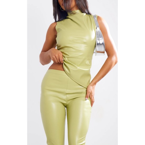 Olive Faux Leather High Waisted Flared Pants Olive Faux Leather High Waisted Flared Pants