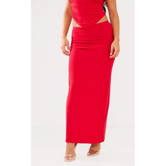 Red Soft Touch Low Rise Maxi Skirt Red Soft Touch Low Rise Maxi Skirt