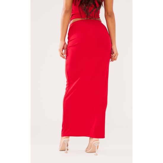 Red Soft Touch Low Rise Maxi Skirt Red Soft Touch Low Rise Maxi Skirt