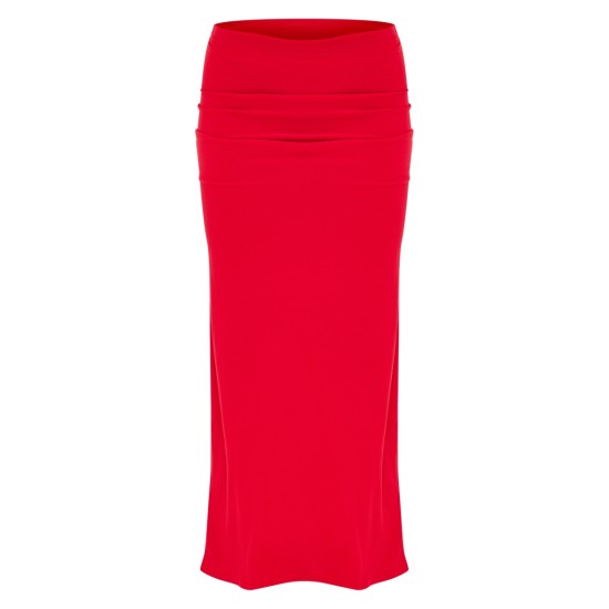 Red Soft Touch Low Rise Maxi Skirt Red Soft Touch Low Rise Maxi Skirt