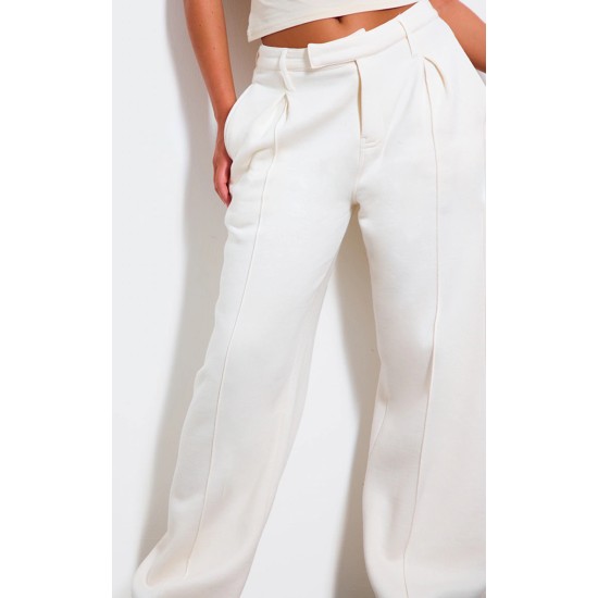 Cream Pintuck Fleeceback Tailored Sweatpants Cream Pintuck Fleeceback Tailored Sweatpants