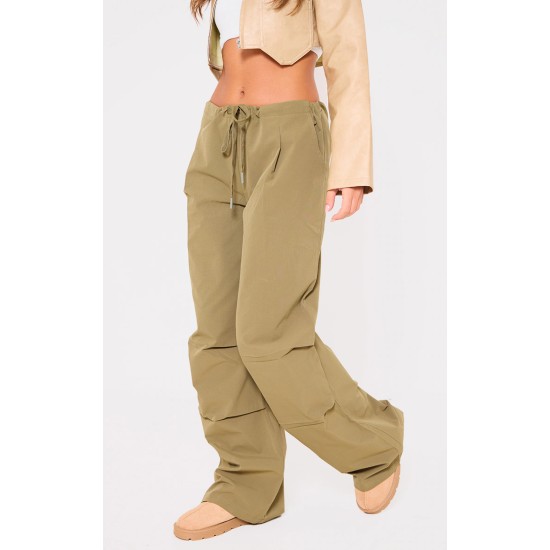 Khaki Thin Waistband Drawstring Detail Track Pants Khaki Thin Waistband Drawstring Detail Track Pants