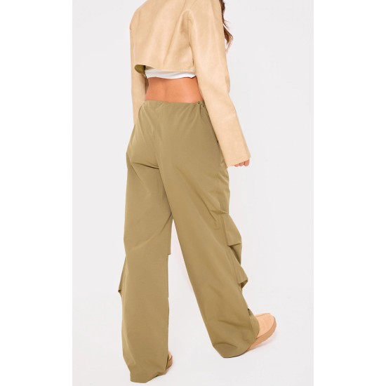Khaki Thin Waistband Drawstring Detail Track Pants Khaki Thin Waistband Drawstring Detail Track Pants