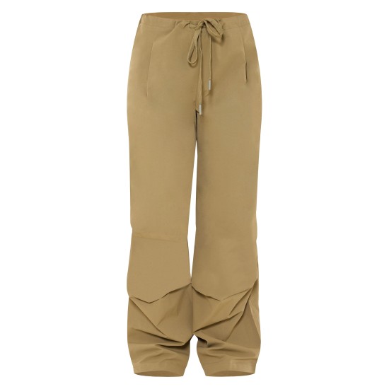 Khaki Thin Waistband Drawstring Detail Track Pants Khaki Thin Waistband Drawstring Detail Track Pants