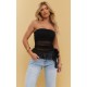 Black Mesh Long Line Floral Frill Bandeau Top Black Mesh Long Line Floral Frill Bandeau Top