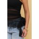 Black Mesh Long Line Floral Frill Bandeau Top Black Mesh Long Line Floral Frill Bandeau Top