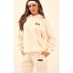 PRETTYLITTLETHING Cream Logo Badge Detail Straight Leg Sweatpants PRETTYLITTLETHING Cream Logo Badge Detail Straight Leg Sweatpants