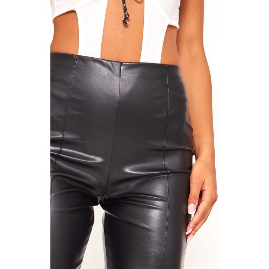 Black Faux Leather Pintuck Detail Leggings Black Faux Leather Pintuck Detail Leggings
