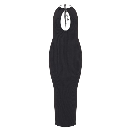 Black Fine Knit Halterneck Maxi Dress Black Fine Knit Halterneck Maxi Dress