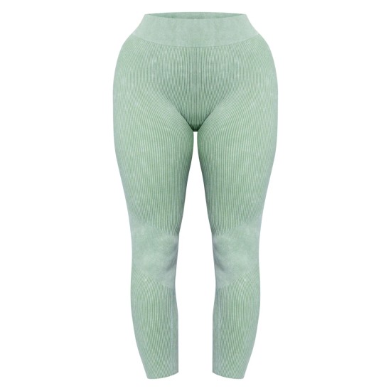 Khaki Acid Wash Seamless Rib High Waist Gym Leggings Khaki Acid Wash Seamless Rib High Waist Gym Leggings