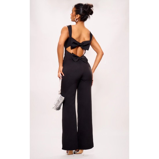Black Woven Cut Out Bow Detail Jumpsuit Black Woven Cut Out Bow Detail Jumpsuit