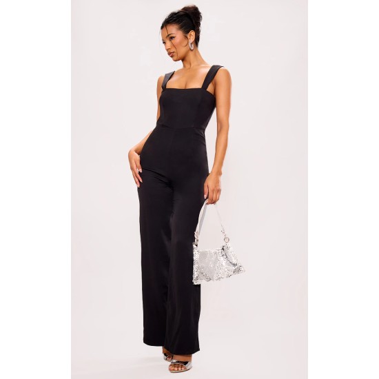 Black Woven Cut Out Bow Detail Jumpsuit Black Woven Cut Out Bow Detail Jumpsuit