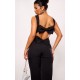 Black Woven Cut Out Bow Detail Jumpsuit Black Woven Cut Out Bow Detail Jumpsuit