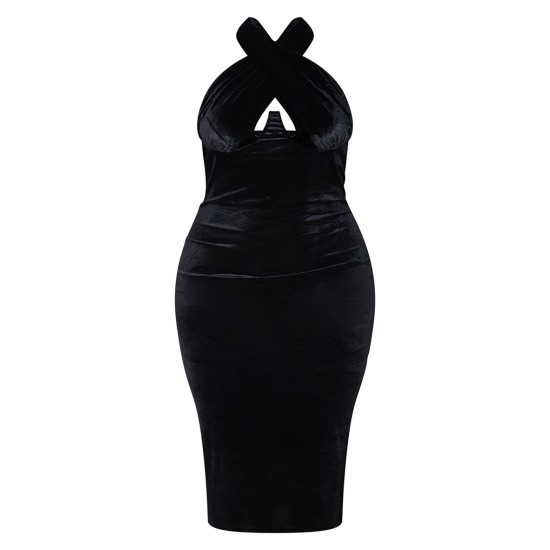 Plus Black Velvet Underwired Cross Front Midi Dress Plus Black Velvet Underwired Cross Front Midi Dress