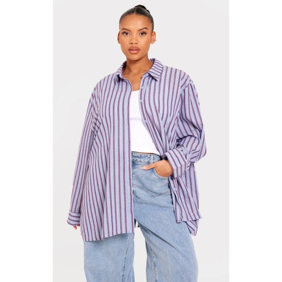 Plus Blue Striped Oversized Shirt Plus Blue Striped Oversized Shirt
