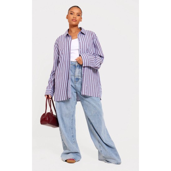 Plus Blue Striped Oversized Shirt Plus Blue Striped Oversized Shirt