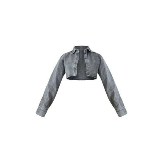 Washed Grey Denim Cropped Shirt Washed Grey Denim Cropped Shirt