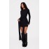 Black Heavy Brushed Rib Wrap Tie Bodycon Dress