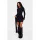 Black Heavy Brushed Rib Wrap Tie Bodycon Dress Black Heavy Brushed Rib Wrap Tie Bodycon Dress