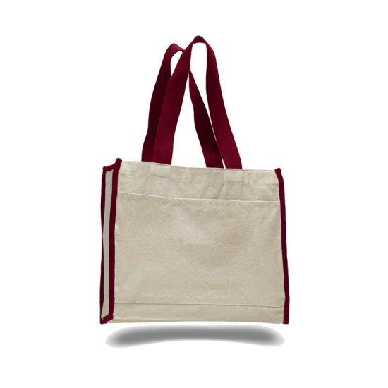 Heavy Duty Gusseted Canvas Tote with Colored Handles Heavy Duty Gusseted Canvas Tote with Colored Handles