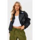Black Textured Look Faux Leather Biker Jacket Black Textured Look Faux Leather Biker Jacket