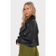 Black Textured Look Faux Leather Biker Jacket Black Textured Look Faux Leather Biker Jacket